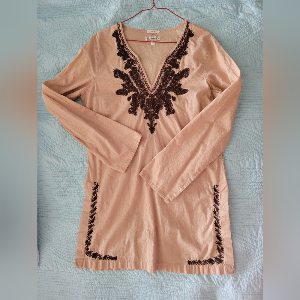 Old Navy Light Brown Cotton Tunic With Embroidery